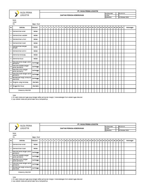 Ceklist Kebersihan Pdf