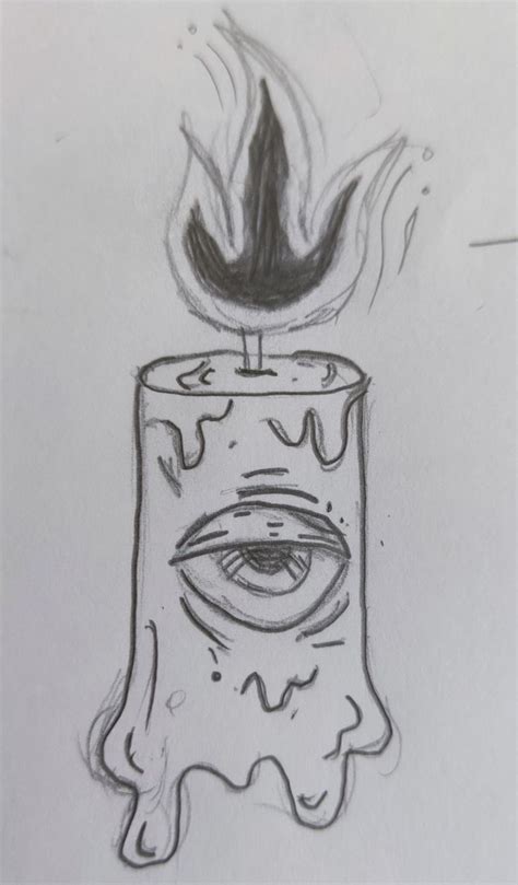 A Pencil Drawing Of A Candle With An Eye On It And Flames Coming Out Of