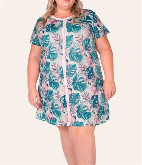 Camisola Aberta Folhagem Bela Notte 1201104 Algodão Plus Size lingerie br