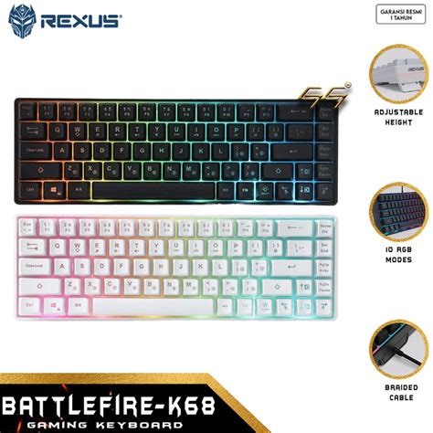 Jual Keyboard Gaming Membrane RGB Mini Layout Rexus Battlefire K68 K-68 ...