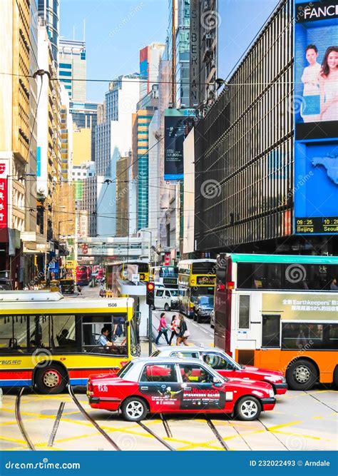 Urban Transport among Hong Kong Skyscrapers Editorial Stock Photo