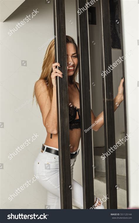 Beautiful Sexy Blonde Stairs Posing Stock Photo Shutterstock