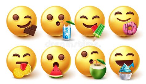 Conjunto De Vector Smileys Eat Emoji Smiley Emojis 3d Comer Y Beber