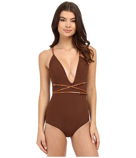 Michael Kors Belted Plunge Maillot Retro One Piece Swimsuits Women Swimsuits Plunging One