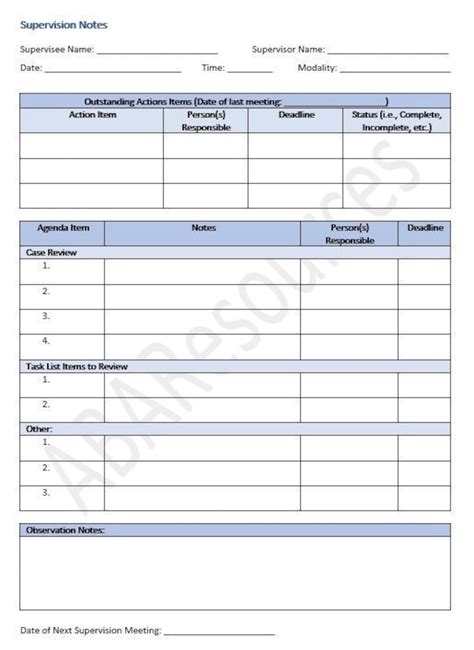 Supervision Documentation Template