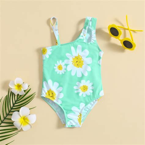Xdzjlr Girl Swimsuit For Summer Ruffles Piece Cartoon Prints Beach Bikini Swimwear Green