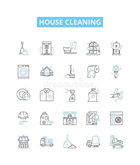 House Cleaning Vector Line Icons Set Mop Vacuum Dust Wipe Sweep Scrub Disinfect