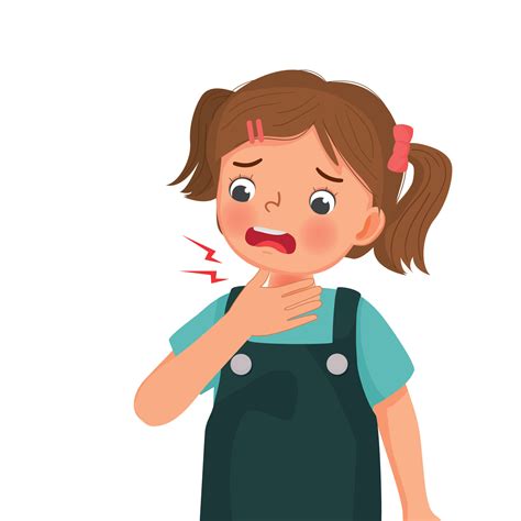 cute little girl suffering from sore throat touching her painful and