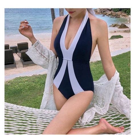 FOUR Sexy Slim Triangle One Piece Bathing Suit Backless Black Bikini