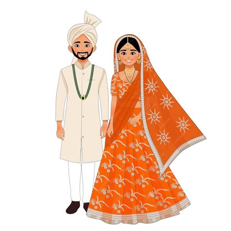 premium vector haldi wedding couple doodle  orange outfit