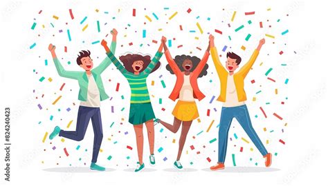 See a flat design of a team enjoying a successful project completion