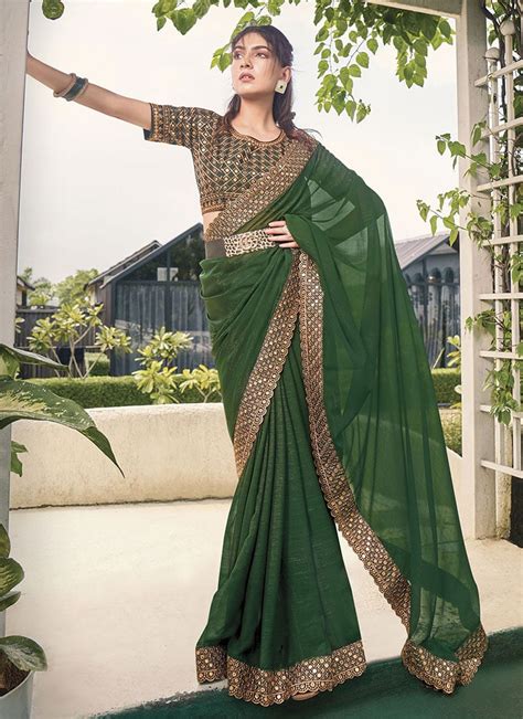 Shop Shimmer Georgette Embroidered Saree Party Wear Online At Best