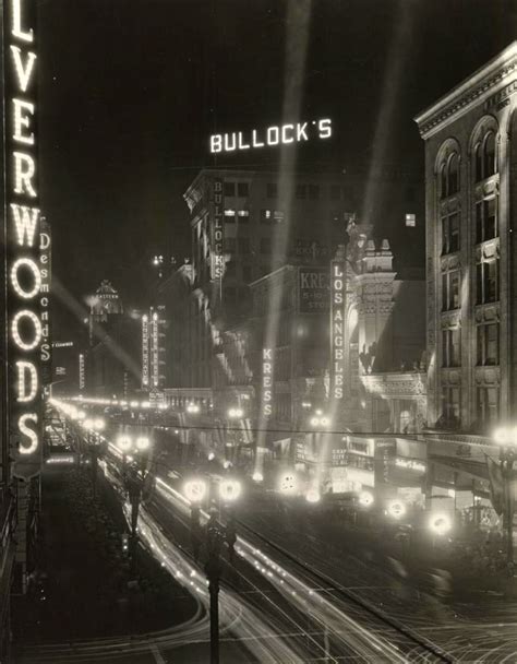 Night shot of Broadway, around 7th Street, downtown Los Angeles, circa ...