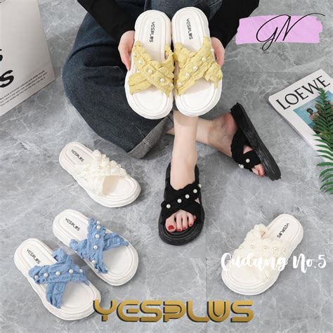 Jual Gn Sandal Selop Wedges Korean Style Model Mutiara Tali