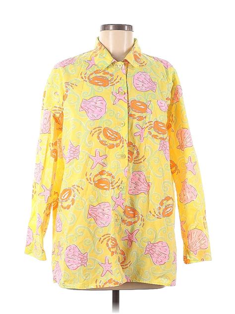 Lilly Pulitzer 100 Cotton Yellow Long Sleeve Blouse Size M 69 Off