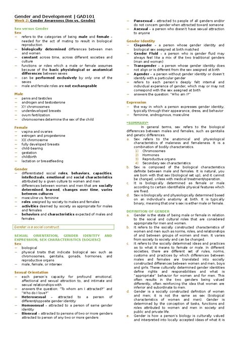 Gad Prelim Reviewer Week Gender Awareness Sex Vs Gender Sex Versus Gender Sex