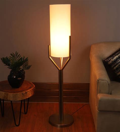 Buy Jieun White Fabric Shade Torchiere Floor Lamp With Iron Base At