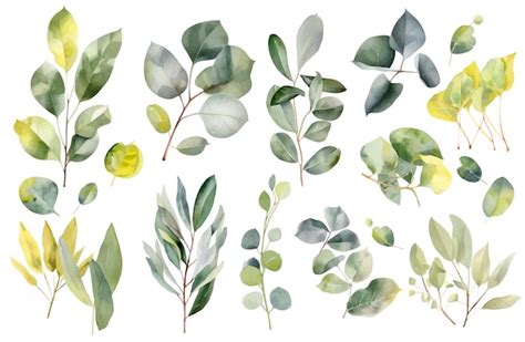 Premium Vector | A set of watercolor drawing of green leaves