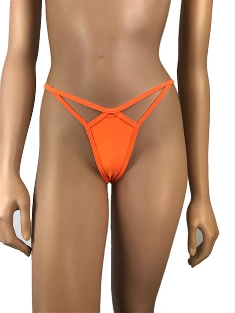 G String Bikini Thong Neon Orange Micro Coverage Bottom Etsy