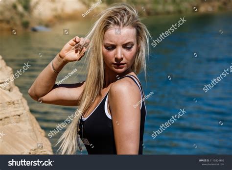 Beautiful Sexy Blonde Girl Swimsuit Posing Stock Photo Shutterstock