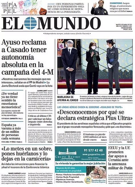 Las Portadas De Los Peri Dicos Del Martes De Abril De