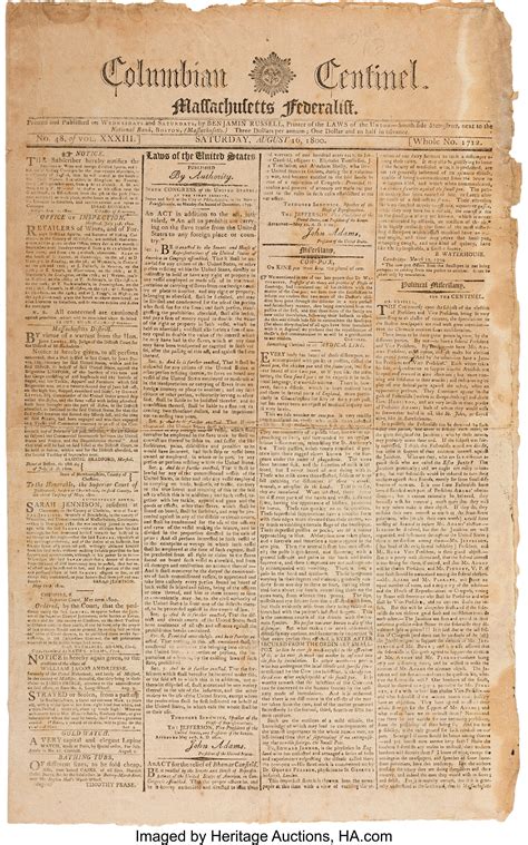 [Abraham Lincoln] Columbian Centinel Newspaper Detailing the Slave