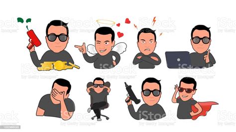 Boss Stickers Pack A Boss With Different Emotions Isolated Vector Stock