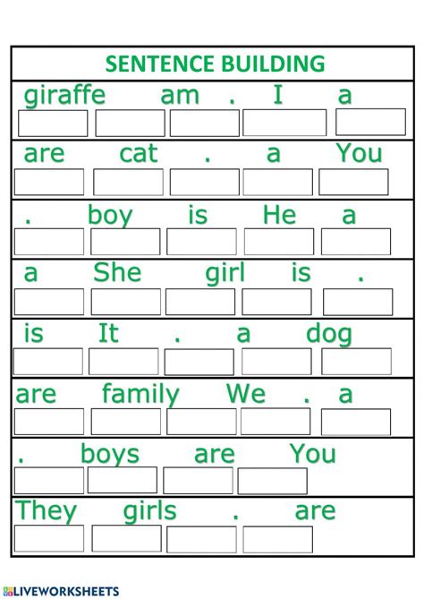 Sentence Building 1 Worksheet Sentence Building Learning English For