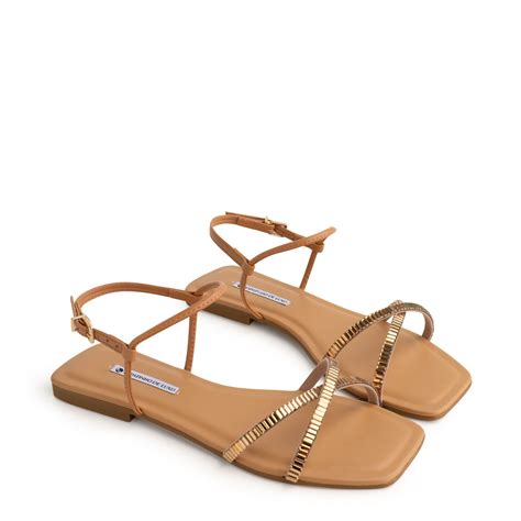 Rasteira Sand Lia Nude Mel Tira Malha Pedra Em X Marrom