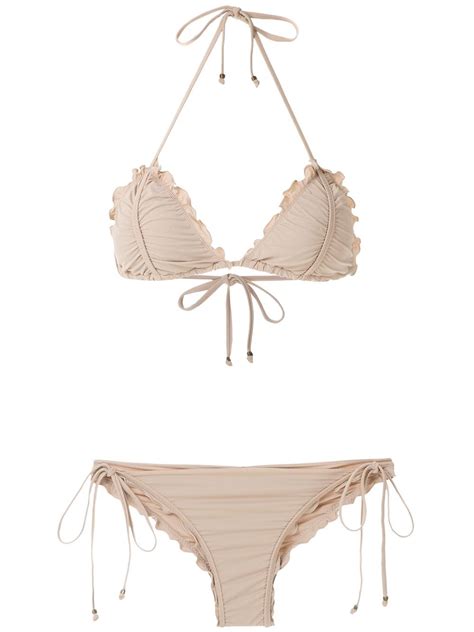Amir Slama Scalloped Trim Bikini Set Neutrals FARFETCH