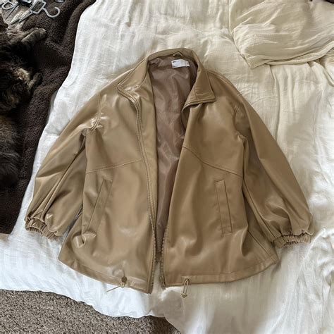 Faux Leather Nude Jacket Over Sized Faux Leather Depop