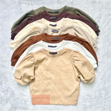 Hot Sales Zara Jacquard Puff Sleeve Top Lazada Ph