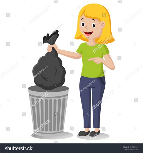 Cartoon Women Take Out Trash Vector Stock Vector Royalty Free