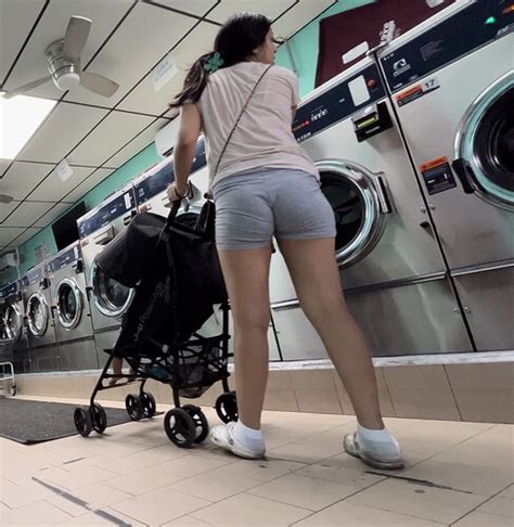 Lil Booty Latina Milf In Legging Shorts At Laundromat Short Shorts
