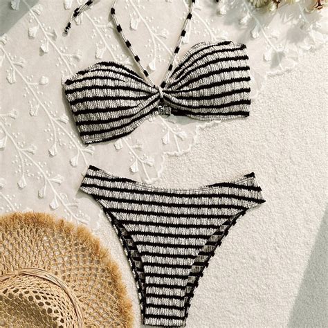 2024 Bikini Nữ Chia Sọc In Hình Đồ Bơi Đi Biển Kỳ Nghỉ Shopee Việt Nam