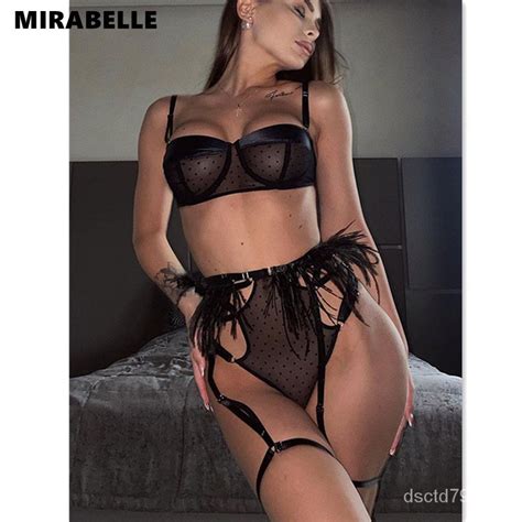 Jual Mirabelle Feathers Erotic Lingerie Set Woman Piece Polka Dot