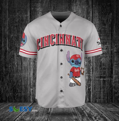 Baseball Jersey For Reds Fans, Cincinnati Reds Lilo & Stitch Gray ...