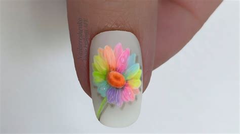 Радужный дизайн ногтей. Ромашка на ногтях. Дизайн ногтей ромашка - YouTube