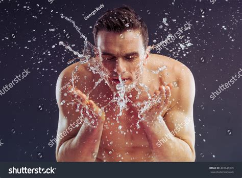 Handsome Naked Man Washing Splash Water Stock Photo Shutterstock