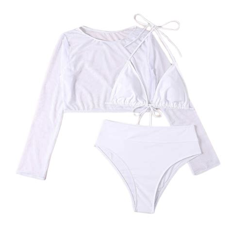 Swsmclt Women S High Waisted Triangle Bikini Set Swimsuit Mesh Beach Coverup Crop Top Padded