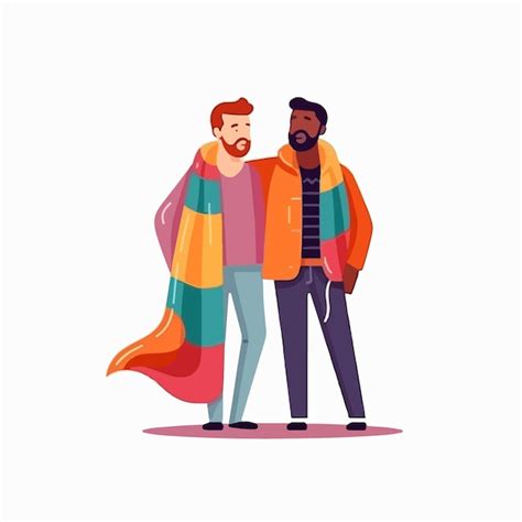 Um retrato de um casal gay uma bandeira do arco íris o conceito de lgbtq ilustração de um