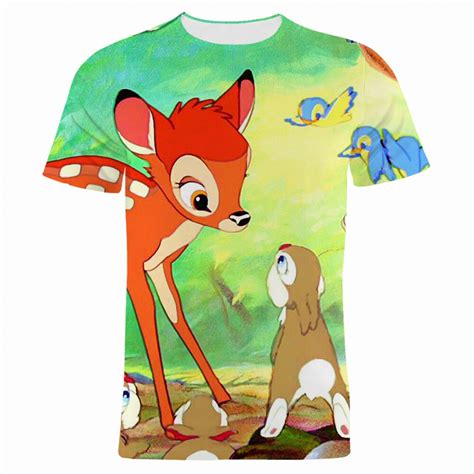 T shirt imprimé 3D Disney Anime Bambi pour hommes et femmes t shirt à