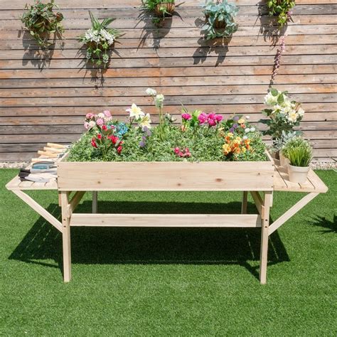 Giantex Garden Raised Bed Wood Flower Elevated Gardening Planter W 2