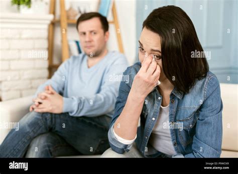 Too Many Problems Sad Gloomy Brunette Woman Holding A Paper Tissue And