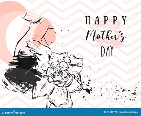 Hand Drawn Vector Abstract Greeting Card With Happy Mothers Day