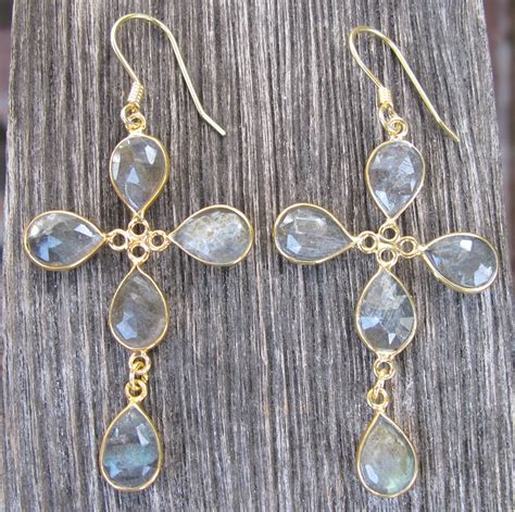 Boho Labradorite Dangle Earring Cross Labradorite Festive Etsy