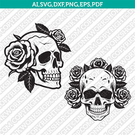 Skull Roses Svg Cut File Cricut Clipart Dxf Eps Png Silhouette Cameo