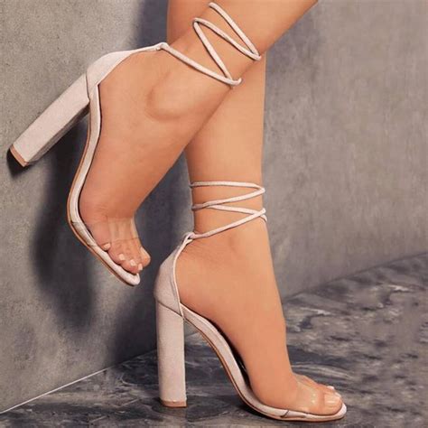 Wild Diva Shoes New Nude Clear Strappy Sandal Block Heel Laceup Poshmark