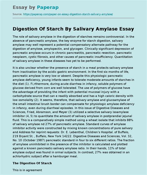 Digestion Of Starch By Salivary Amylase Free Essay Example