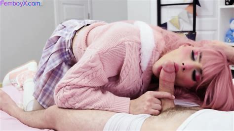 Pink Hair Femboy In College Uniform Fucked In His Skinny Ass